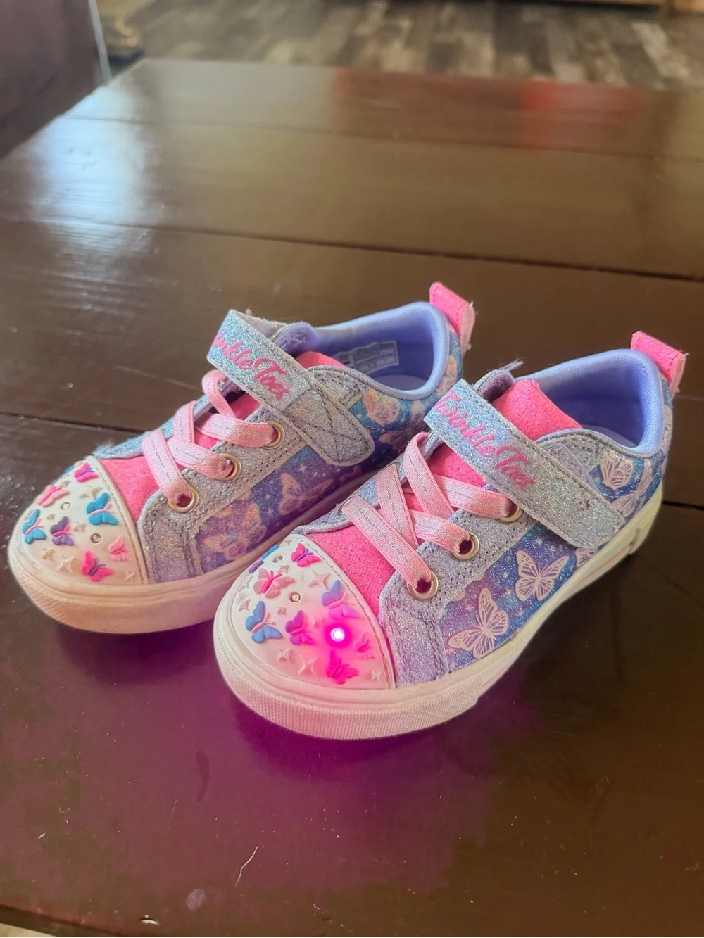 Kids Twinkle Toes Butterfly Sneakers with Pink and Purple Accents
